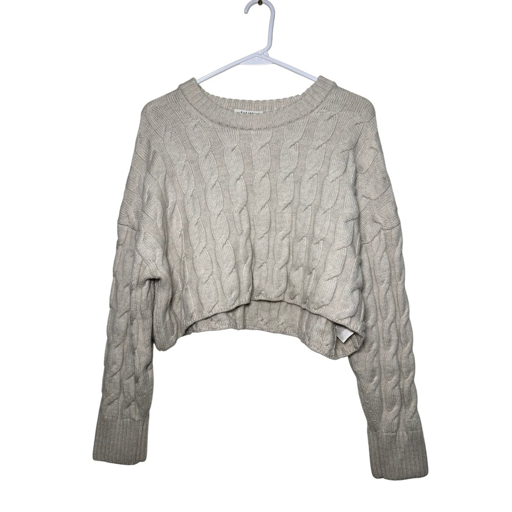 100% Merino Wool Aritzia Babaton Cable Knit Cropped Sweater Cream Beige Small
